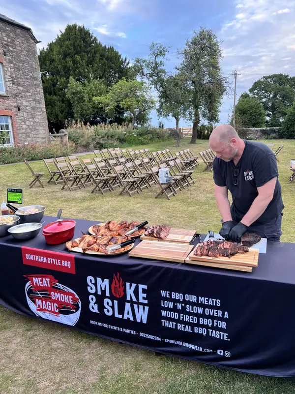 Brisket being carved at an outdoor event