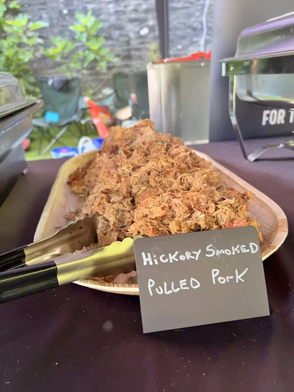 A platter of pulled pork on the buffet