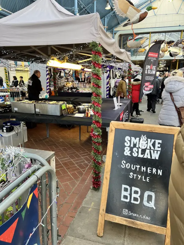 Smoke & Slaw A-board in Abergavenny Market hall